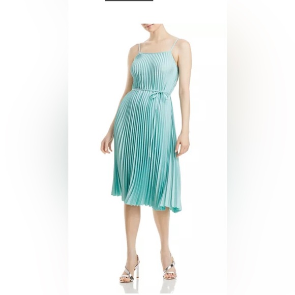 SAM EDELMAN SLEEVELESS SATIN PLEATED MIDI DRESS SIZE XL COLOR MINT NWT - Picture 5 of 14